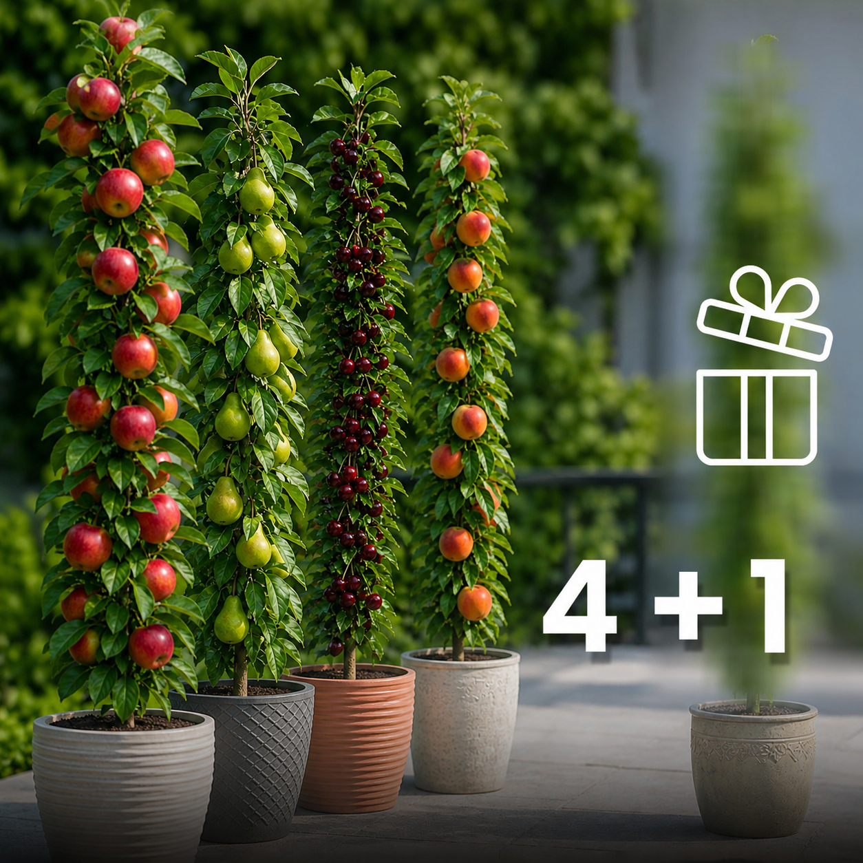 Set van 4 + 1 zuilfruitbomen